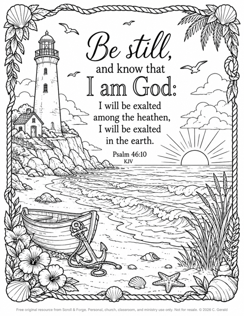 Be Still Coastal Lighthouse Christian Coloring&nbsp;Page