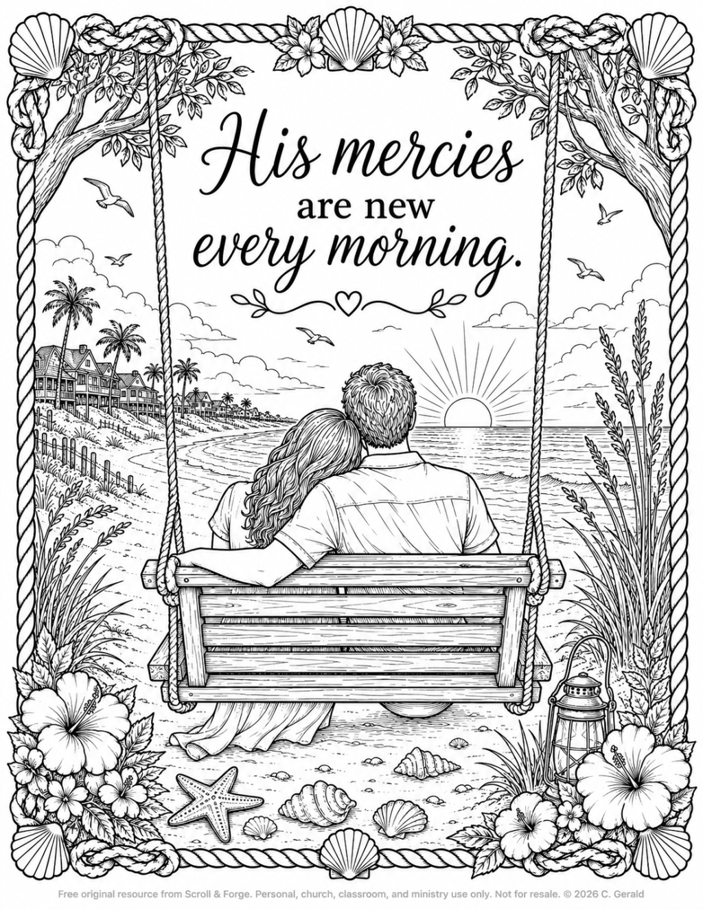 His Mercies Are New Every Morning Coastal Swing Christian Coloring&nbsp;Page