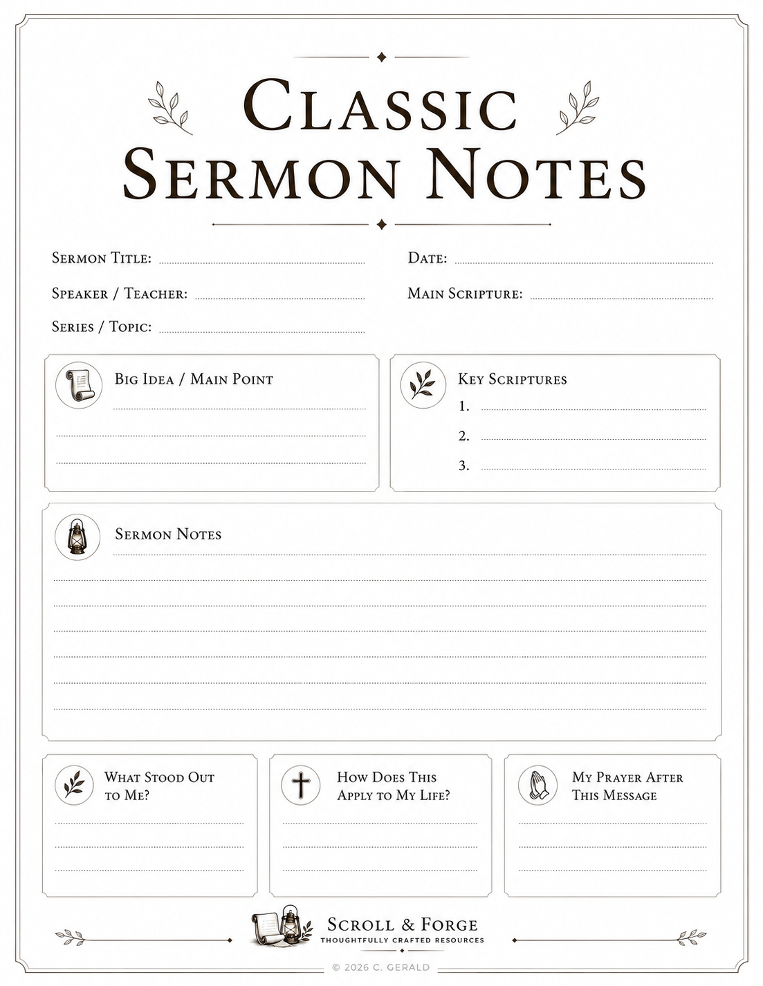 Classic Sermon Notes&nbsp;Template