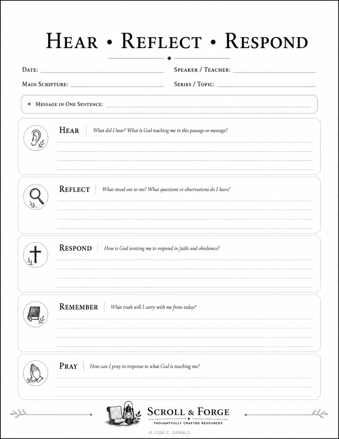 Hear Reflect Respond Sermon Notes&nbsp;Template