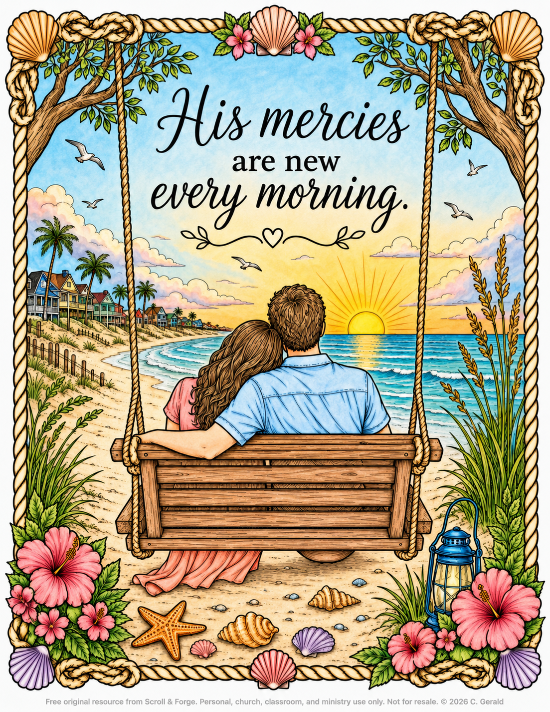 His Mercies Are New Every Morning Coastal Swing Christian Coloring&nbsp;Page