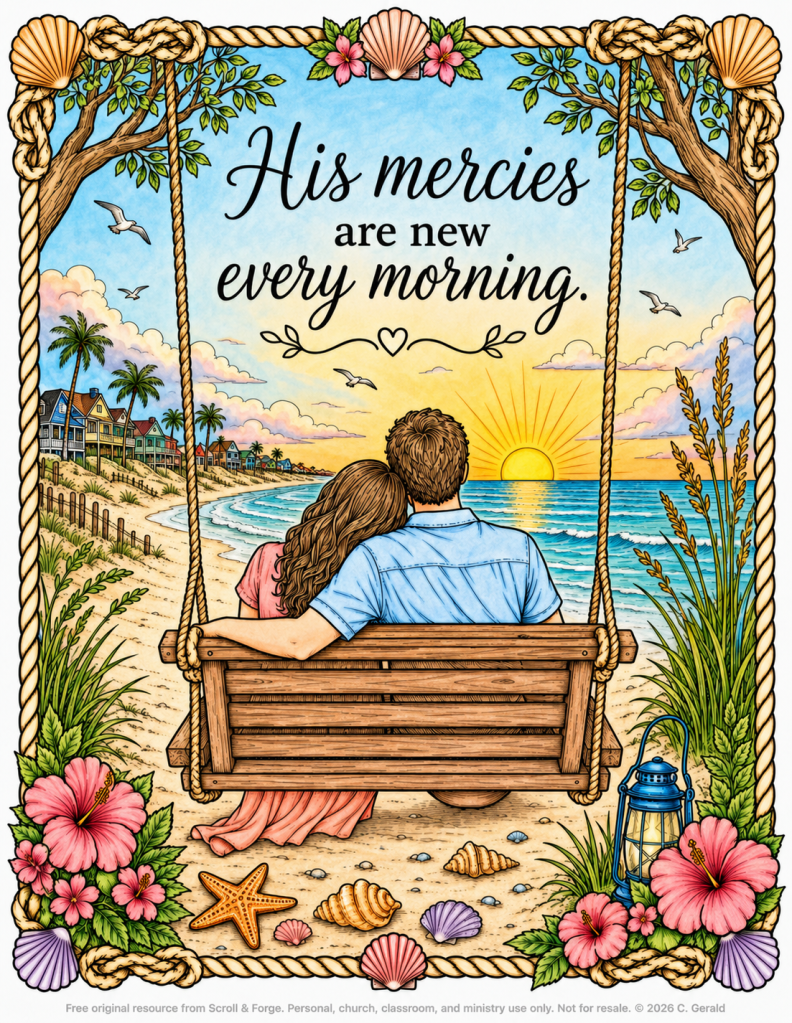 His Mercies Are New Every Morning Coastal Swing Christian Coloring&nbsp;Page
