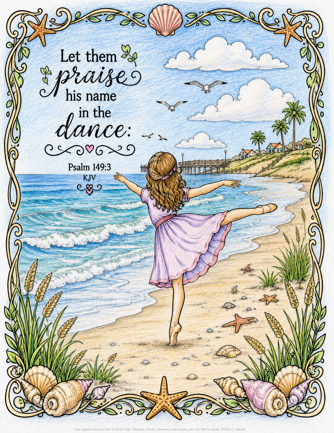 Let Them Praise His Name in the Dance Beach Scene Coloring&nbsp;Page