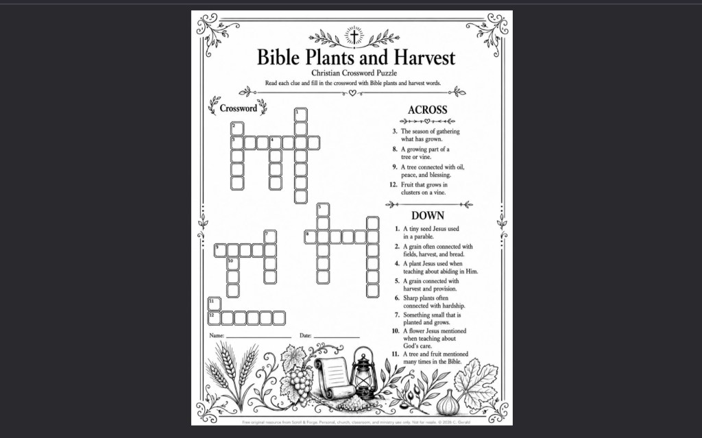Bible Plants and Harvest Christian Crossword&nbsp;Puzzle