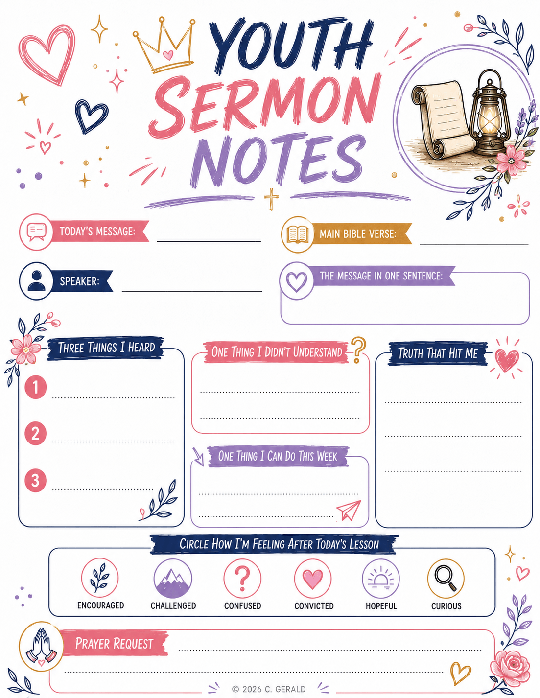 Youth Sermon Notes Pink and Purple Version&nbsp;Template